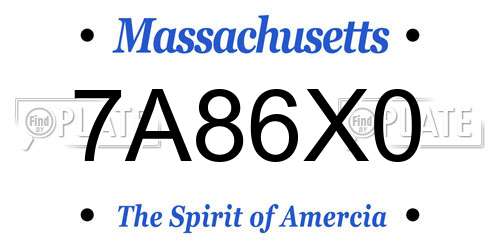 7A86X0 Massachusetts License Plate