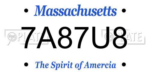 7A87U8 Massachusetts License Plate