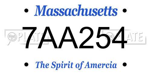 7AA254 Massachusetts License Plate