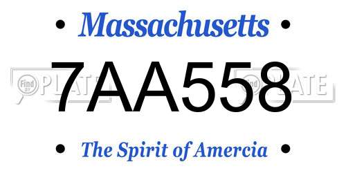 7AA558 Massachusetts License Plate
