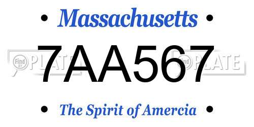 7AA567 Massachusetts License Plate