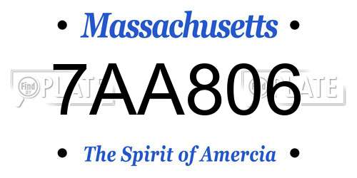 7AA806 Massachusetts License Plate