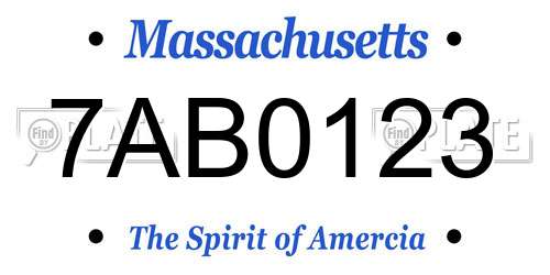 7AB0123 Massachusetts License Plate