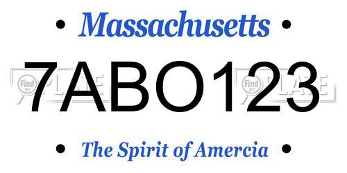 7ABO123 Massachusetts License Plate