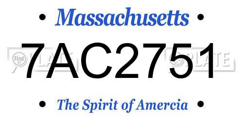 7AC2751 Massachusetts License Plate