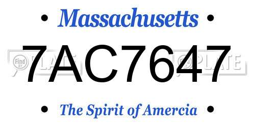 7AC7647 Massachusetts License Plate