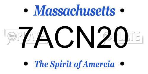 7ACN20 Massachusetts License Plate