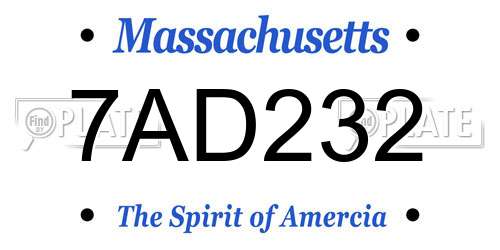 7AD232 Massachusetts License Plate