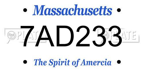 7AD233 Massachusetts License Plate