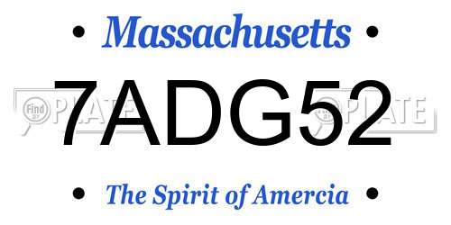 7ADG52 Massachusetts License Plate