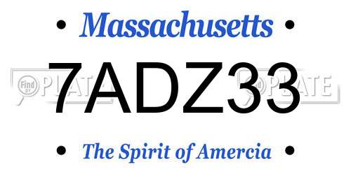 7ADZ33 Massachusetts License Plate