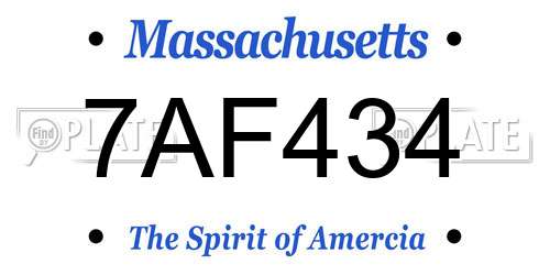 7AF434 Massachusetts License Plate