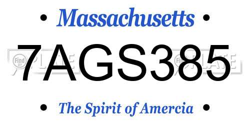7AGS385 Massachusetts License Plate