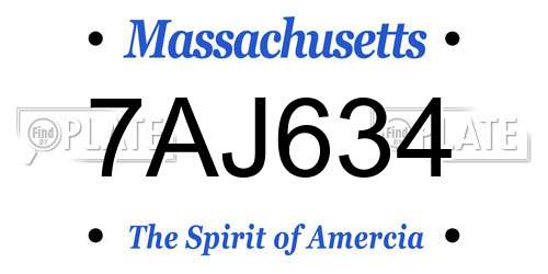 7AJ634 Massachusetts License Plate