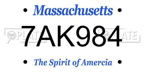 7AK984 Massachusetts License Plate