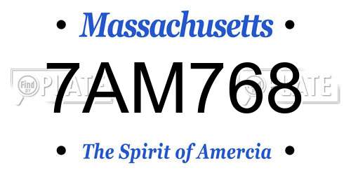 7AM768 Massachusetts License Plate