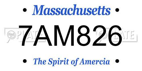 7AM826 Massachusetts License Plate