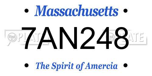 7AN248 Massachusetts License Plate