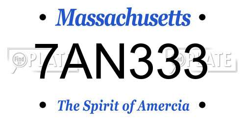 7AN333 Massachusetts License Plate