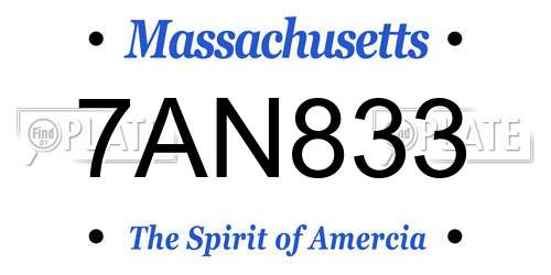 7AN833 Massachusetts License Plate