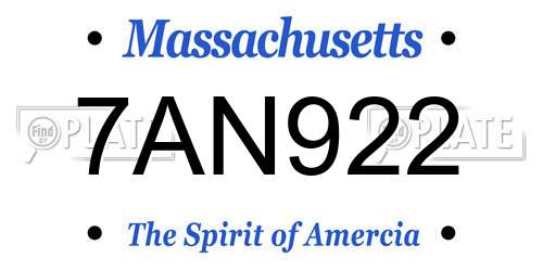 7AN922 Massachusetts License Plate