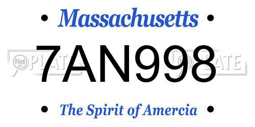 7AN998 Massachusetts License Plate