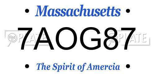 7AOG87 Massachusetts License Plate