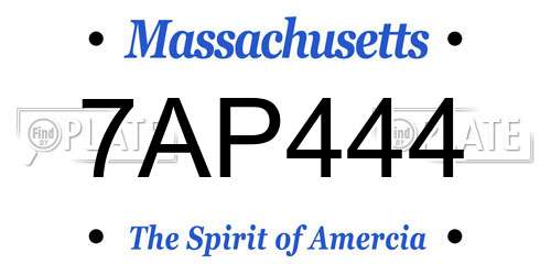 7AP444 Massachusetts License Plate