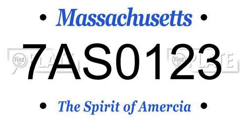 7AS0123 Massachusetts License Plate
