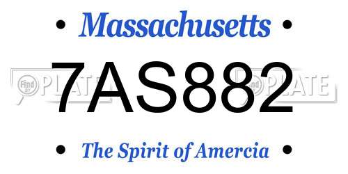 7AS882 Massachusetts License Plate