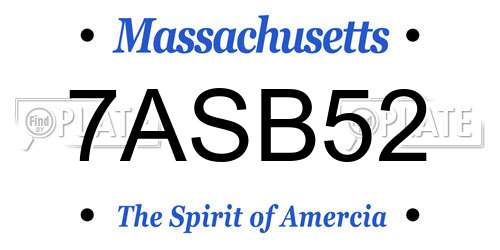 7ASB52 Massachusetts License Plate