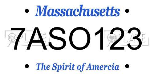 7ASO123 Massachusetts License Plate