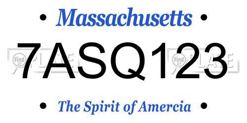 7ASQ123 Massachusetts License Plate