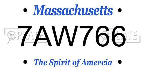 7AW766 Massachusetts License Plate