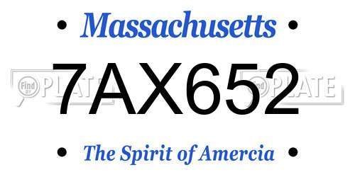 7AX652 Massachusetts License Plate