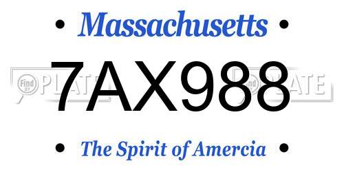7AX988 Massachusetts License Plate