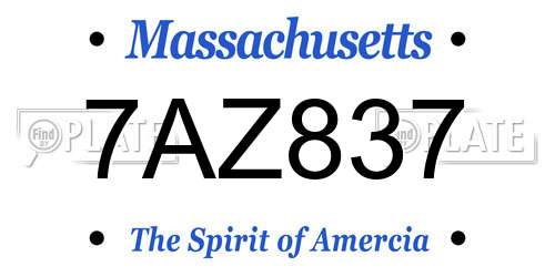 7AZ837 Massachusetts License Plate