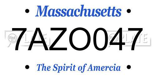 7AZO047 Massachusetts License Plate