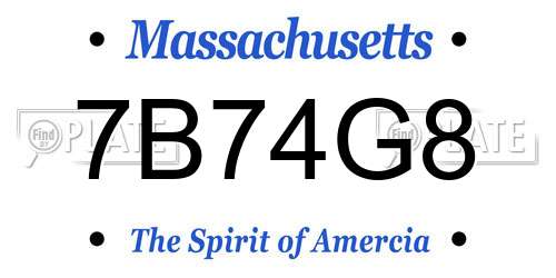 7B74G8 Massachusetts License Plate
