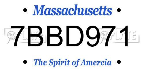 7BBD971 Massachusetts License Plate