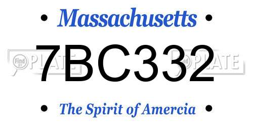 7BC332 Massachusetts License Plate