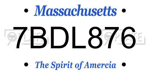 7BDL876 Massachusetts License Plate