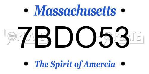 7BDO53 Massachusetts License Plate
