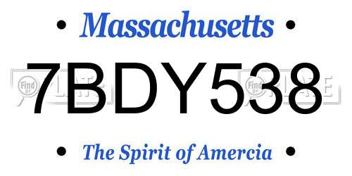 7BDY538 Massachusetts License Plate