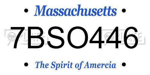 7BSO446 Massachusetts License Plate