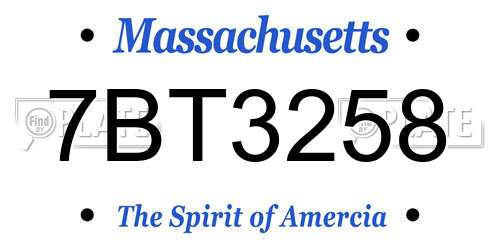 7BT3258 Massachusetts License Plate