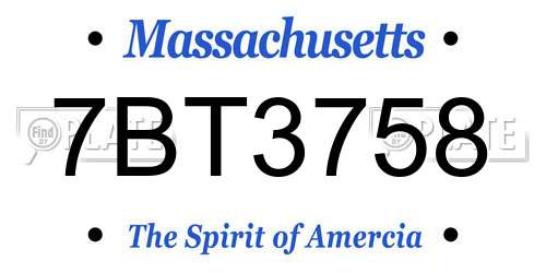 7BT3758 Massachusetts License Plate