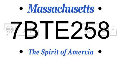 7BTE258 Massachusetts License Plate