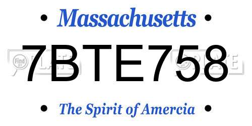 7BTE758 Massachusetts License Plate