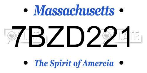 7BZD221 Massachusetts License Plate